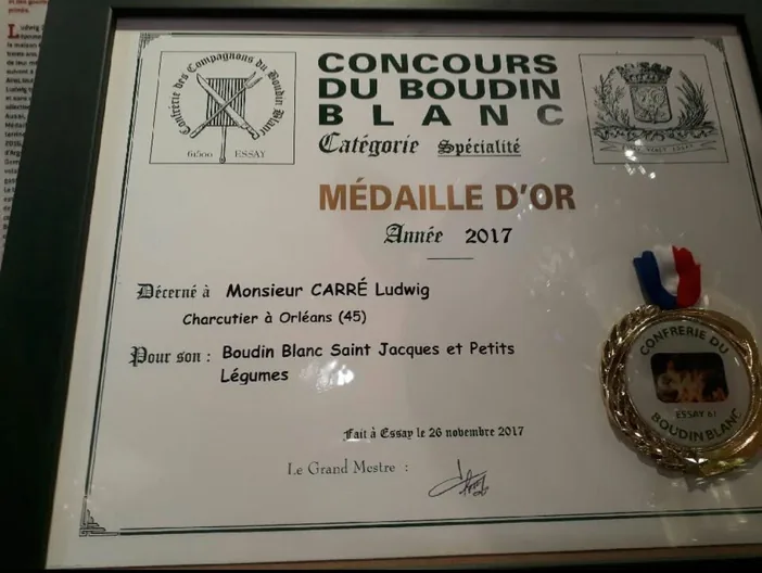 Diplôme Médaille d'or du Boudin blanc